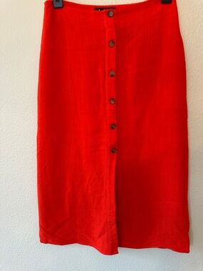 Lulu's Vibrant Red Orange Button-Front Midi Skirt, XS